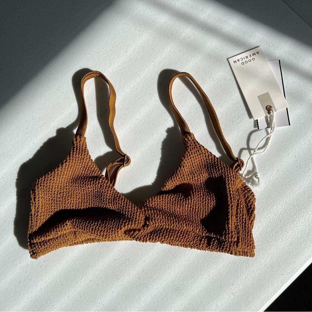 NWT Good American Bikini Swim Bathing Suit Always Fit Twist Top Bronze Brown Sm